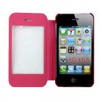 Wholesale iPhone 4S 4 Slim Touch Screen Flip Leather Case (Hot Pink)